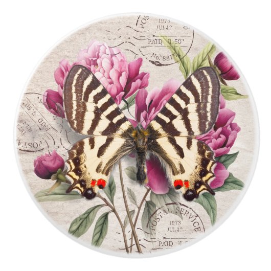 Attractive french artwork Botanical kraft paper Keramische Knop (Voorkant)