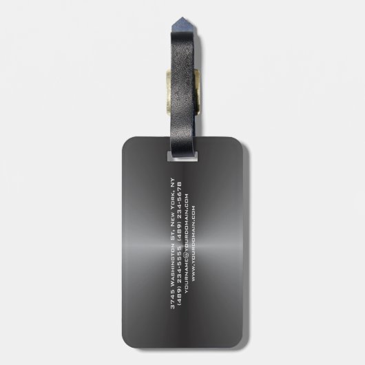 Attractive Metallic Grey Stylish Modern Minimalist Bagagelabel (Achterkant verticaal)