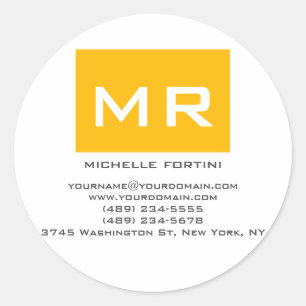 Attractive Modern Yellow White Monoggrammen Name Ronde Sticker