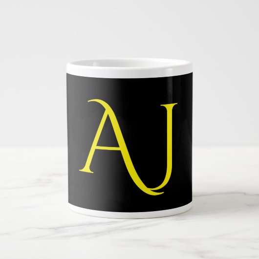 Attractive Monogram Yellow Black Modern Minimalist Grote Koffiekop (Voorkant)