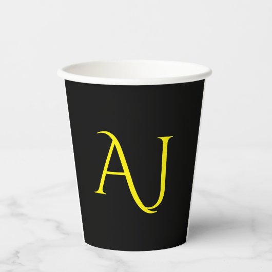 Attractive Monogram Yellow Black Modern Minimalist Papieren Bekers (Voorkant)