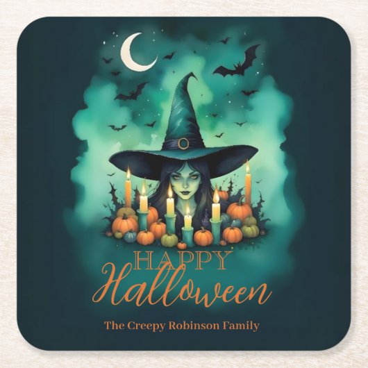  Attractive & Mystical Halloween Witch Conjures Kartonnen Onderzetters (Voorkant)