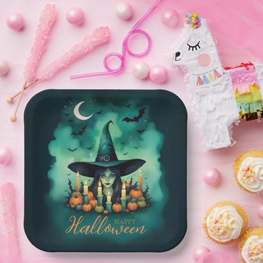 Attractive & Mystical Halloween Witch Conjures Papieren Bordje (Feest)