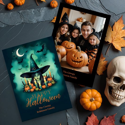 Attractive Mystical Halloween Witch Conjures Photo Kaart