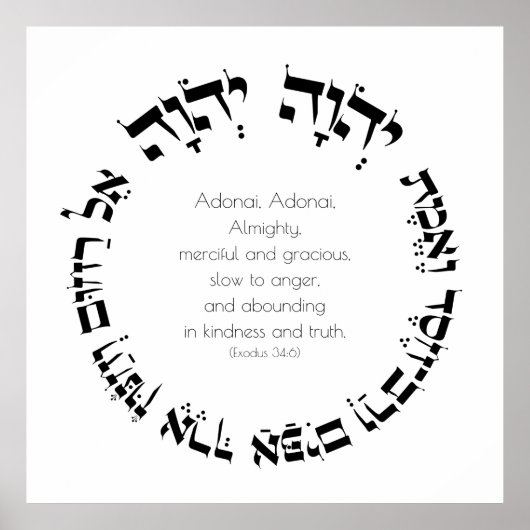 Attributen van Divine Mercy Hebrew Jewish Prayer Poster (Voorkant)