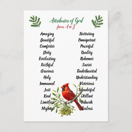 Attributen van God Kerst Vogels en Takken Briefkaart (Voorkant)