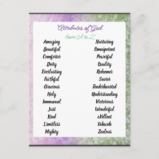 Attributen van God van A tot Zed Briefkaart (Voorkant)