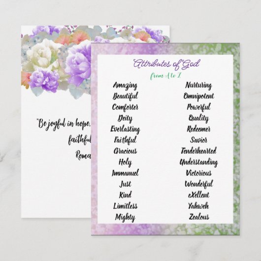 Attributen van God van de Kaart van A aan Z van de (Voorkant / Achterkant)