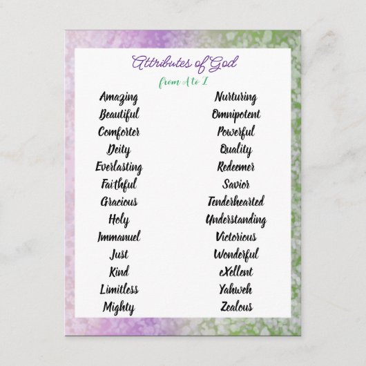 Attributen van God van de Kaart van A aan Z van de (Voorkant)