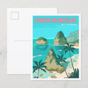 Atuh Beach Bali Kunst Vintage Illustratie Reizen Briefkaart