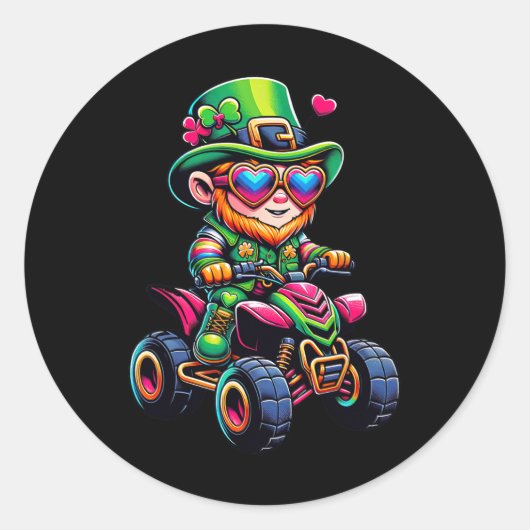 ATV 4 Wheeler Leprechaun Kinder Mannen Vrouwen St Ronde Sticker (Voorkant)
