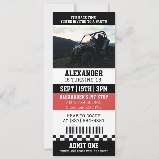 ATV 4 Wheeler Quad Ticket Verjaardagsfeestje Kaart (Voorkant)