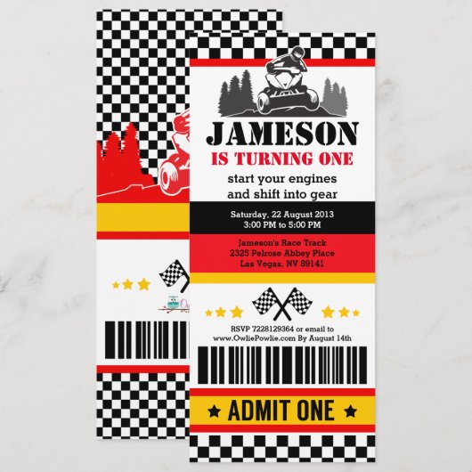 ATV Dirt Quad BikeTicket Pass Birthday Party Kaart (Voorkant / Achterkant)