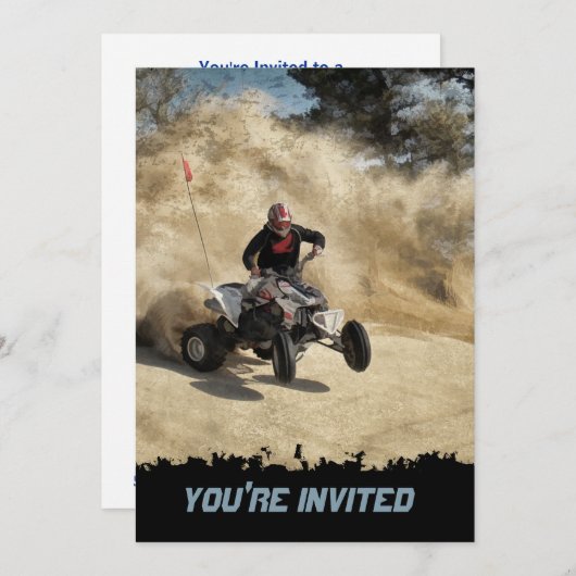 ATV op Dirt Road in Dust Cloud met Edges Kaart (Voorkant / Achterkant)