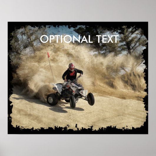 ATV op Dirt Road in Dust Cloud met Edges Poster (Voorkant)
