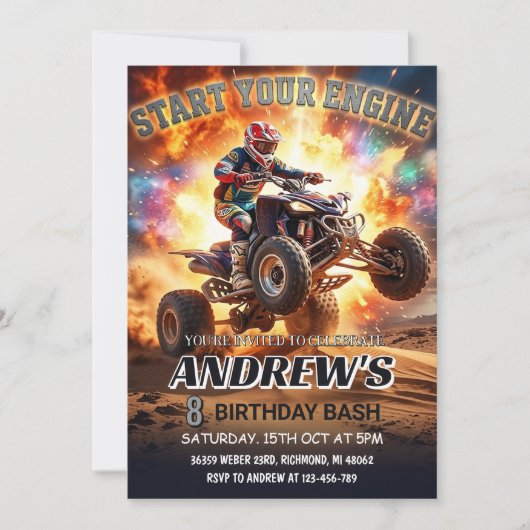 ATV Quad-verjaardagsfeest Uitnodiging  (Voorkant)
