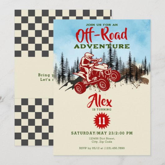 ATV Vier Wheeler Off Road Avontuur Verjaardag Kaart (Voorkant / Achterkant)
