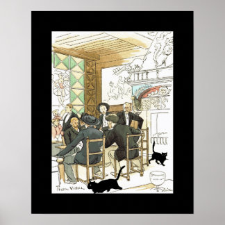 Au Chat Noir ~ Bij de zwarte kat ~ Pierre Vidal Poster