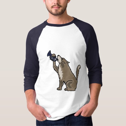 AU- Cute Wolf die het Trumpet-Shirt afspeelt T-shirt (Voorkant)