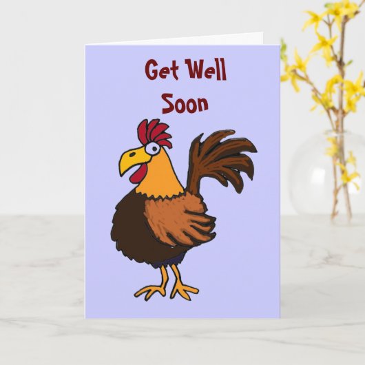 AU- Funny Rooster Get Well Kaart (Gele Bloem)