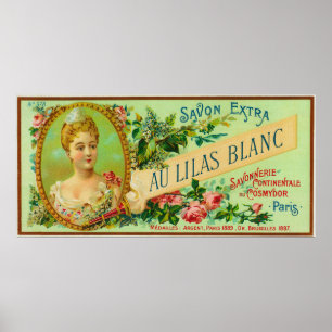 Au Lilas Blanc Soap LabelParis, Frankrijk Poster