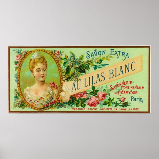 Au Lilas Blanc Soap LabelParis, Frankrijk Poster (Voorkant)
