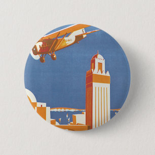 Au Maroc Par Avion Ronde Button 5,7 Cm