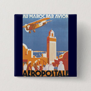 Au Maroc Par Avion Vierkante Button 5,1 Cm