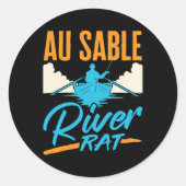 Au Sable River Rat Rafting Canoeing Fishing Boatin Ronde Sticker (Voorkant)