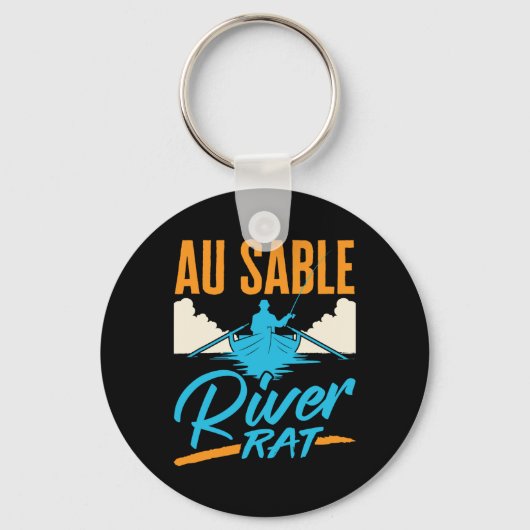 Au Sable River Rat Rafting Canoeing Fishing Boatin Sleutelhanger (Voorkant)