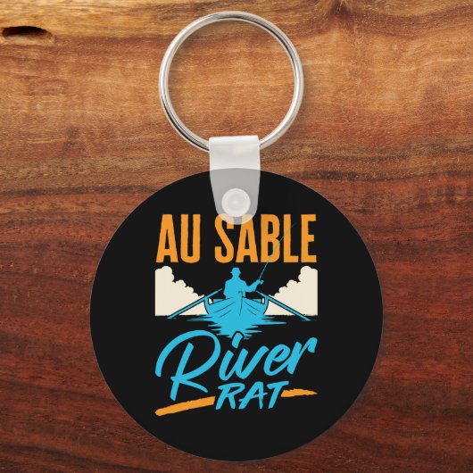 Au Sable River Rat Rafting Canoeing Fishing Boatin Sleutelhanger (Voorkant)
