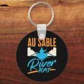 Au Sable River Rat Rafting Canoën Vissen Bootvaren Sleutelhanger (Voorkant)