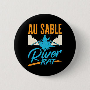 Au Sable Rivier Rat Raften Canoën Vissen Boten Ronde Button 5,7 Cm