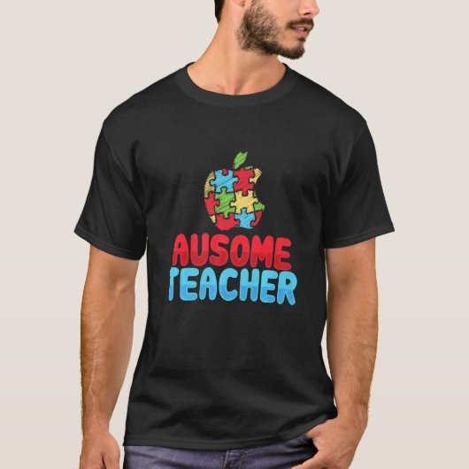 Au Some Leraar Autisme Leraar Appel Puzzel T-shirt (Voorkant)