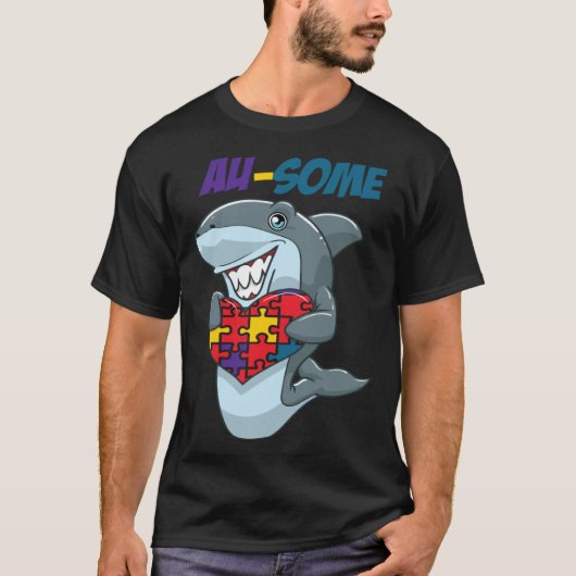 Au Some Shark Awesome Autistic Puzzle Autism Aware T-shirt (Voorkant)