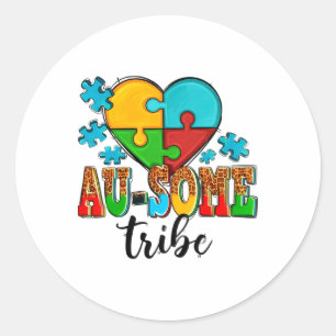 Au-some Tribe Puzzel Hart Wereld Autisme Bewustzij Ronde Sticker