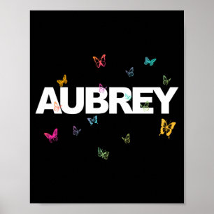 Aub - Mooie Naam Met Kleurrijke Vlinders Poster