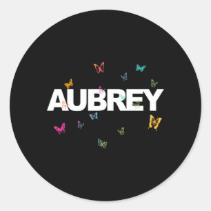 Aub - Mooie naam met kleurrijke vlinders Ronde Sticker