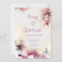 Aubergine Alcohol Ink Chic Huwelijksuitnodiging Kaart