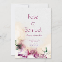 Aubergine Alcohol Ink Elegant Wedding Invitation Kaart
