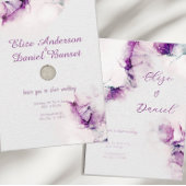 Aubergine Alcohol Ink Elegant Wedding Invitation Kaart