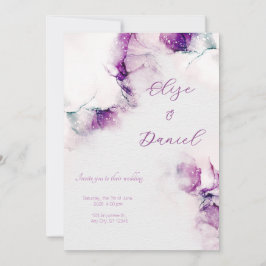 Aubergine Alcohol Ink Floral Wedding Invitation Kaart