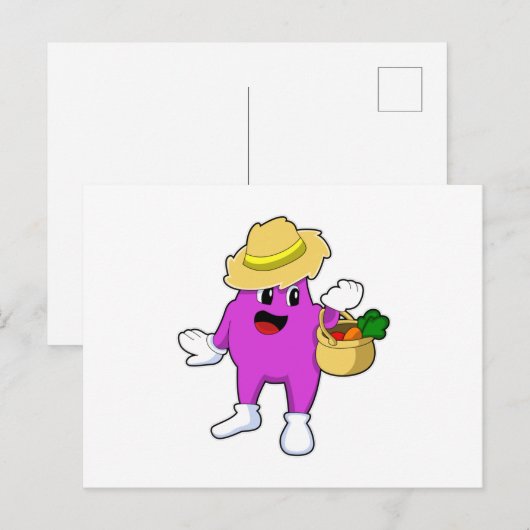 Aubergine als boer met wortel briefkaart (Voorkant / Achterkant)