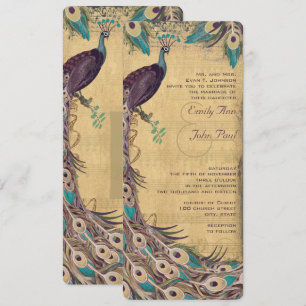 Aubergine Aqua en Goud Pauw Vintage 3 Veren Kaart