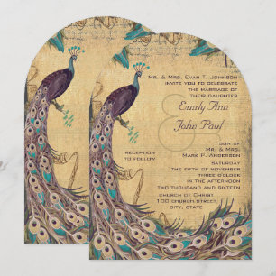 Aubergine Aqua Pauw Vintage 3 Veren Kaart