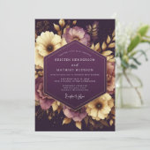 Aubergine Baroque Bloom Wedding Kaart (Staand voorkant)