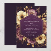 Aubergine Baroque Bloom Wedding Kaart (Voorkant / Achterkant)