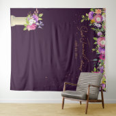 Aubergine Bloemen Bruids Foto Booth Achtergrond Wandkleed (In Situ (horizontaal))