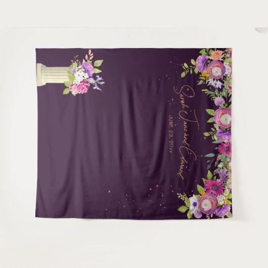 Aubergine Bloemen Bruids Foto Booth Achtergrond Wandkleed (Voorkant (horizontaal))