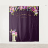 Aubergine Bloemen Bruids Foto Booth Achtergrond Wandkleed (Voorkant)